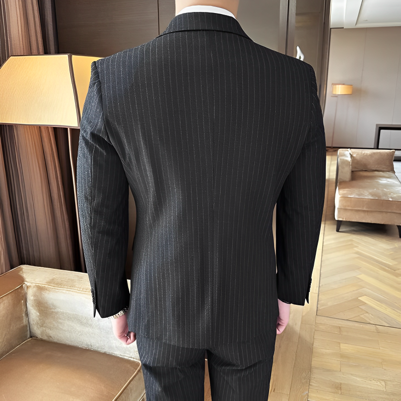 suit, striped suit, slim fit men’s suit, men’s suit, Men's Striped Suit, Men's Double-Breasted Suit, Men's Double-Breasted Striped Suit, elegant men’s suit, double-breasted suit, Double-Breasted Striped Suit