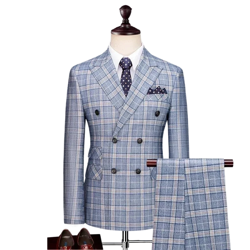 suit, men’s suit, Men’s Double-Breasted Suit, Men’s Double-Breasted Checkered Suit, Men’s Double-Breasted Checkered Style Suit, Men’s Checkered Suit, Men's Double-Breasted Suit, double-breasted suit, checkered suit