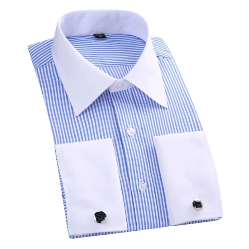 men striped dress shirt, double cuff dress shirt men, french cuff shirt men, formal men dress shirt, men business formal shirt
