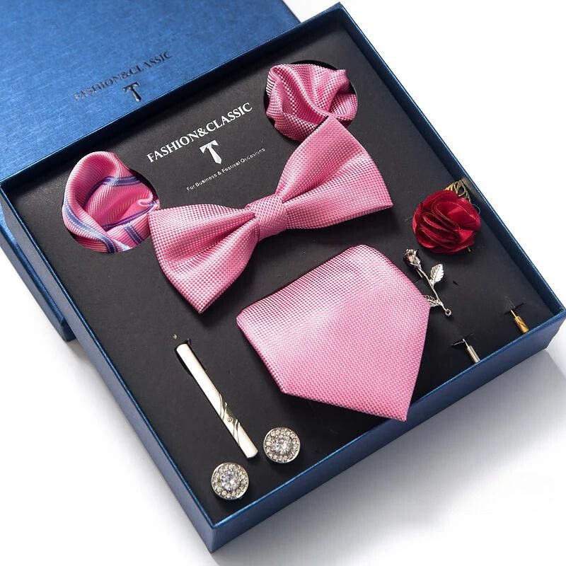 deluxe men’s tie set, luxury men accessories set, gentlemen gift box set, formal tie and bow tie set, maximus men accessories
