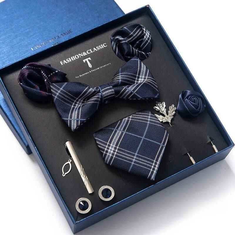 deluxe men’s tie set, luxury men accessories set, gentlemen gift box set, formal tie and bow tie set, maximus men accessories