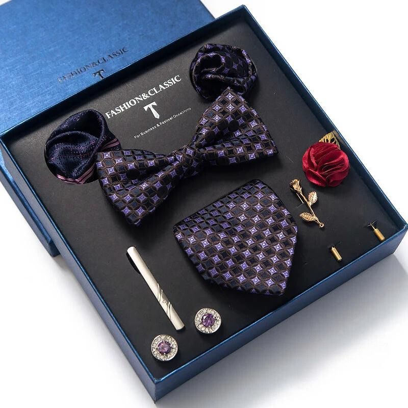 deluxe men’s tie set, luxury men accessories set, gentlemen gift box set, formal tie and bow tie set, maximus men accessories