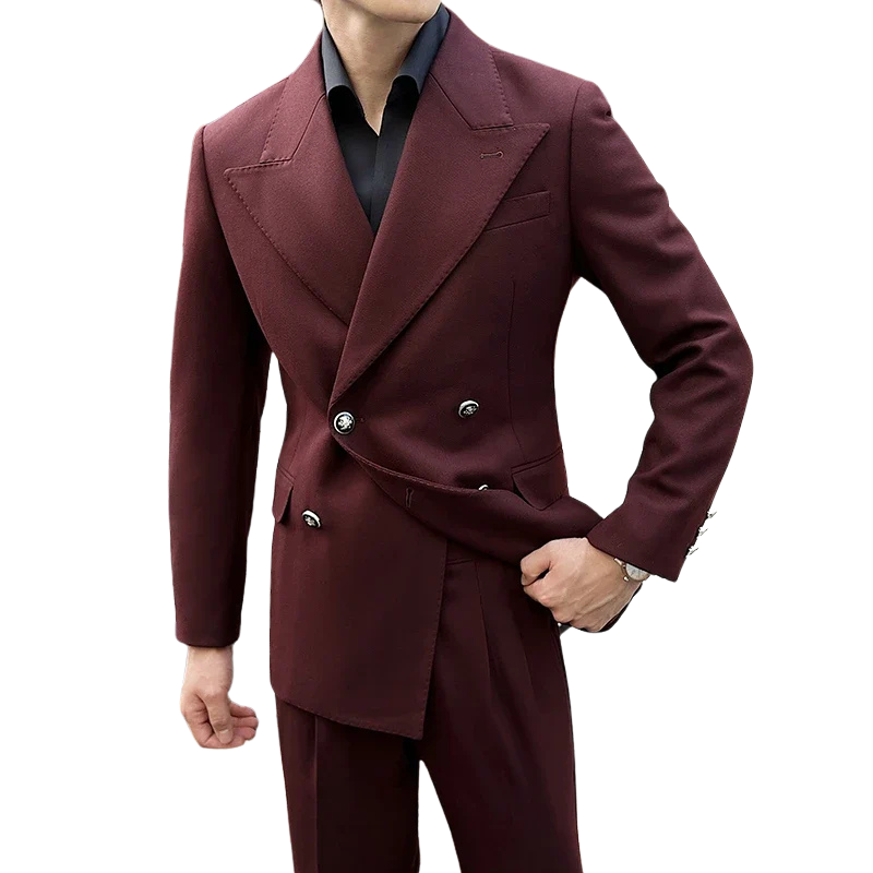 italian double breasted suit, slim fit men’s suit, elegant formal suit, premium italian suit, luxury two piece suit