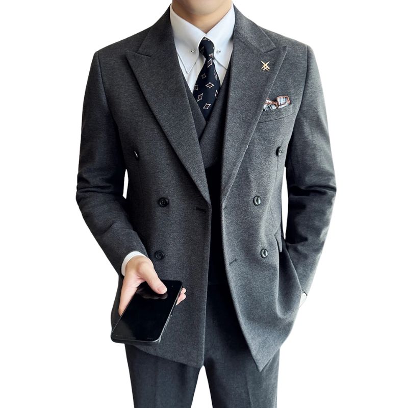 suit, Plain Suit, men’s suit, Men's Double-Breasted Suit, Men's Double-Breasted Plain Suit, double-breasted suit