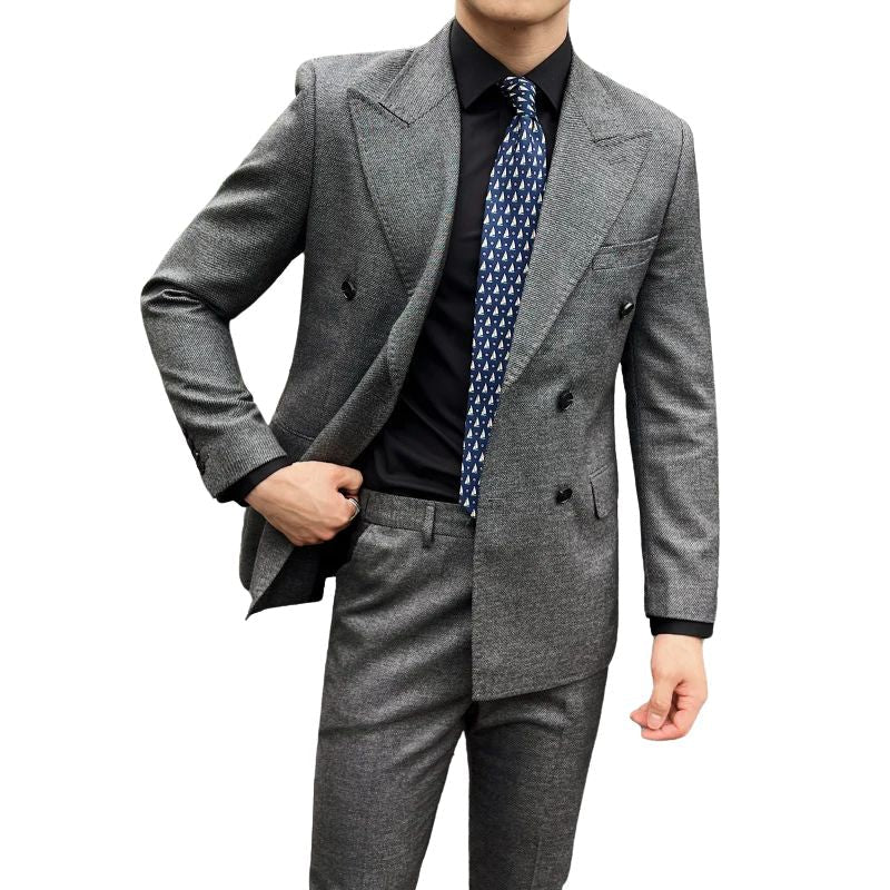 luxury slim fit suit, double breasted two piece suit, elegant men’s suit, formal slim fit suit, modern men’s suit