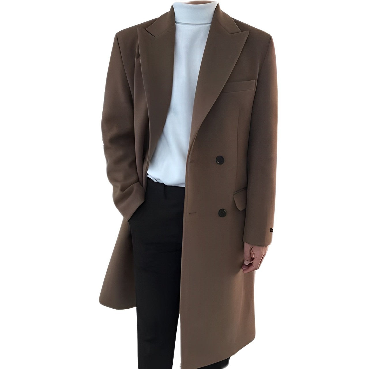 Double breasted men’s overcoat, long men’s coat, smart casual men’s coat, winter overcoat men, elegant men’s outerwear