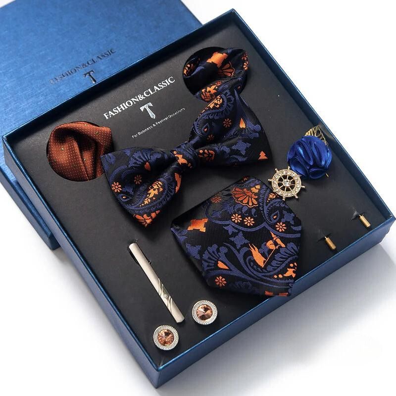 deluxe men’s tie set, luxury men accessories set, gentlemen gift box set, formal tie and bow tie set, maximus men accessories
