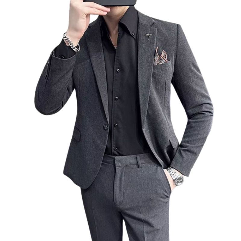 plain two piece suit, slim fit men’s suit, elegant formal suit, classic men’s suit, modern men’s suit