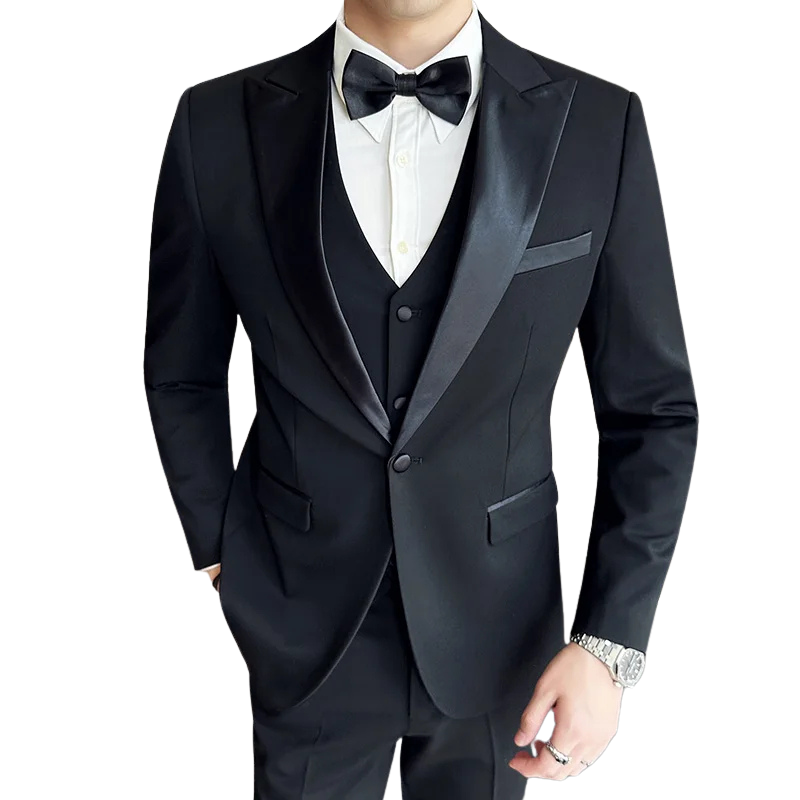 premium men’s tuxedo, slim fit tuxedo, black tuxedo for wedding, elegant formal suit for men, luxury tuxedo set