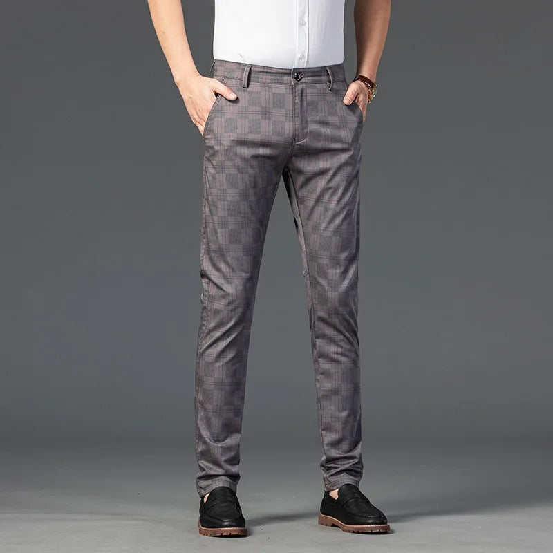 men’s checkered dress trousers, slim fit men’s pants, smart casual trousers, men’s tailored trousers, formal men’s pants