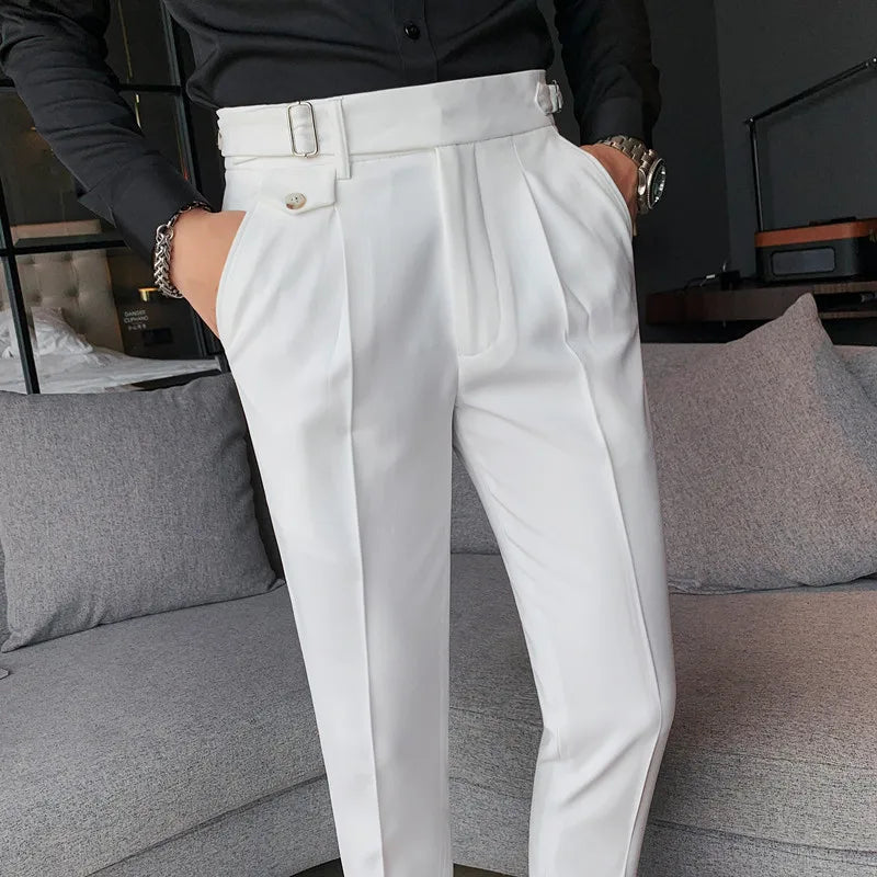 men’s premium tailored trousers, slim fit dress trousers, formal men’s pants, men’s suit trousers, adjustable waist trousers