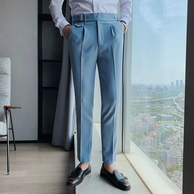 men’s premium tailored trousers, slim fit dress trousers, formal men’s pants, men’s suit trousers, adjustable waist trousers