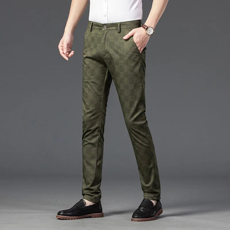 men’s checkered dress trousers, slim fit men’s pants, smart casual trousers, men’s tailored trousers, formal men’s pants