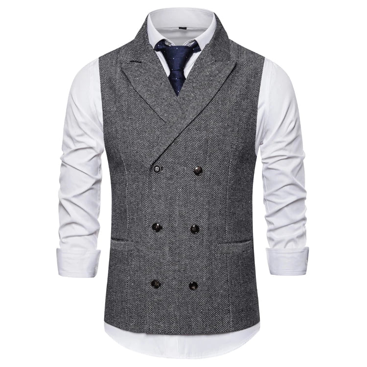 men’s vintage waistcoat, double-breasted waistcoat, formal men’s vest, plaid waistcoat, men’s suit waistcoat