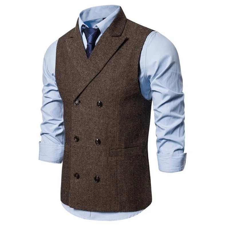men’s vintage waistcoat, double-breasted waistcoat, formal men’s vest, plaid waistcoat, men’s suit waistcoat