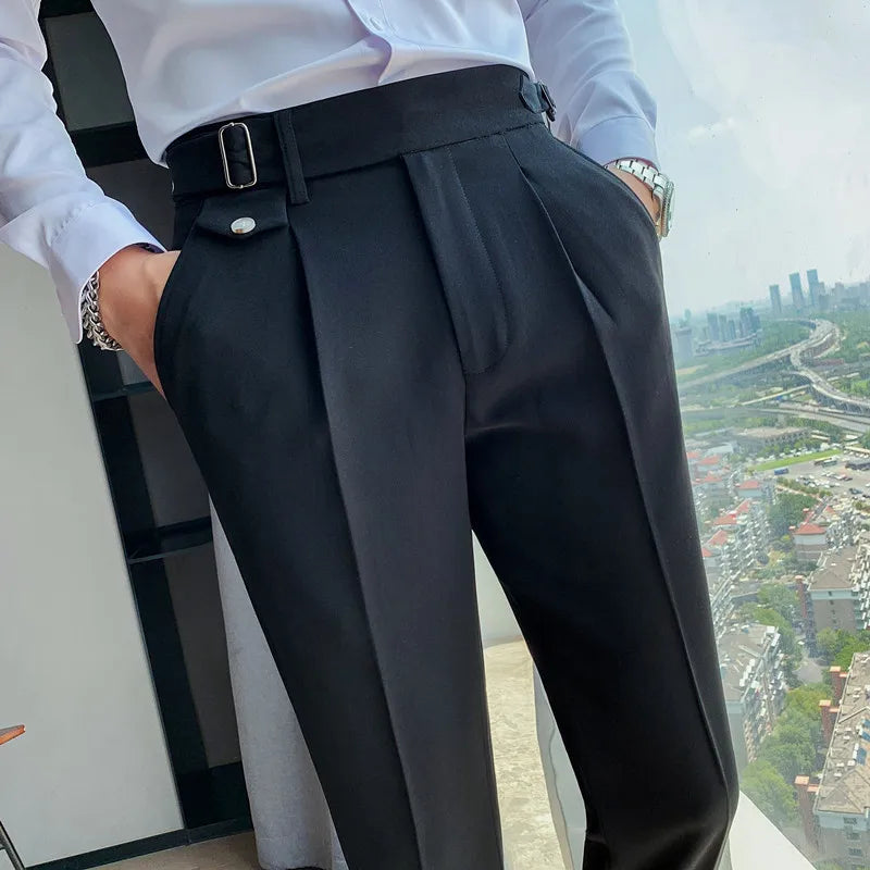 men’s premium tailored trousers, slim fit dress trousers, formal men’s pants, men’s suit trousers, adjustable waist trousers