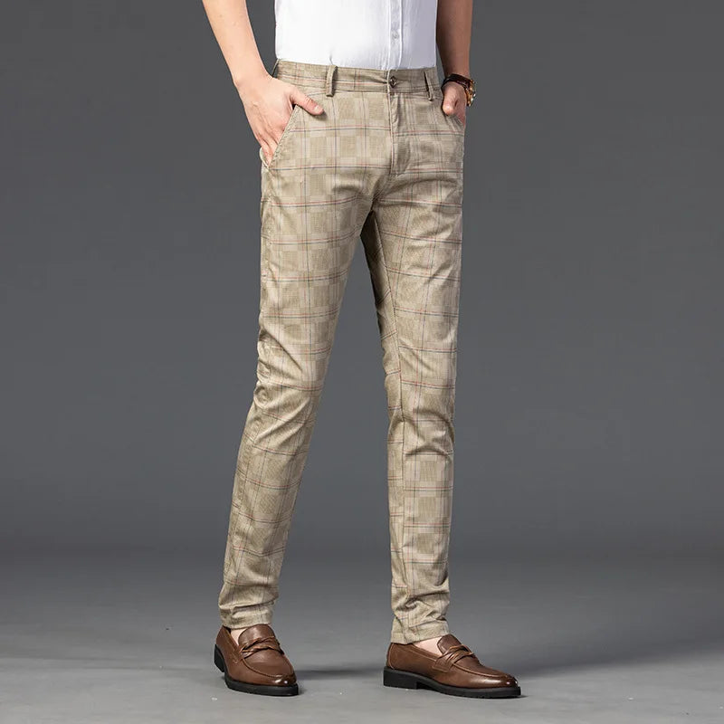 men’s checkered dress trousers, slim fit men’s pants, smart casual trousers, men’s tailored trousers, formal men’s pants