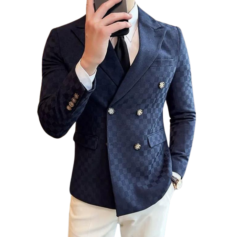 checked blazer men, double-breasted blazer, Maximus blazer, English style blazer, checkered menswear