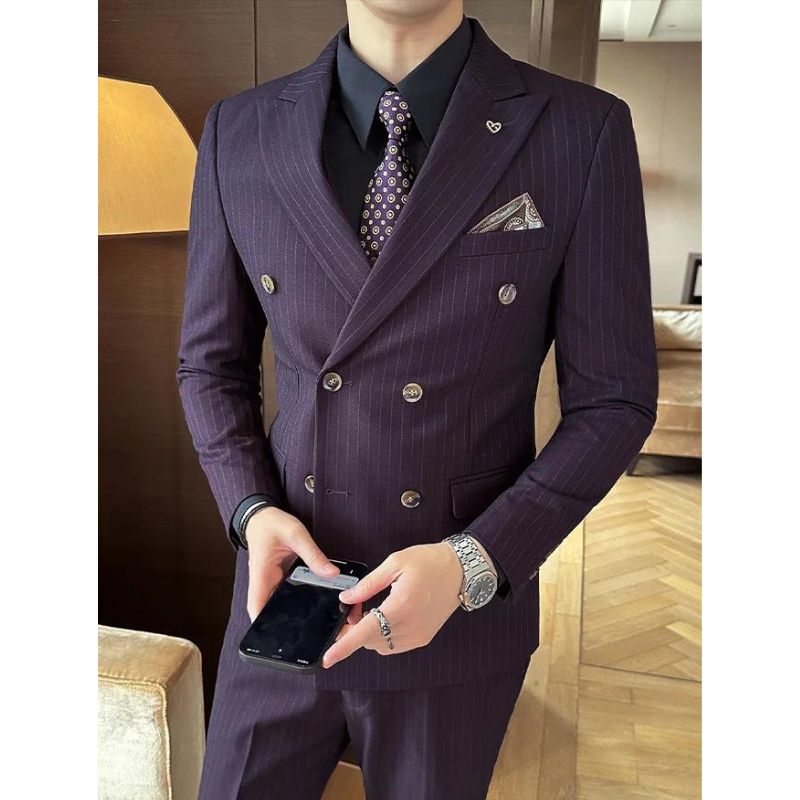 suit, Pinstriped Suit, men’s suit, Men's Luxury Double-Breasted Pinstriped Suit, Men's Double-Breasted Pinstriped Suit, Men's Double-Breasted Suit, Double-Breasted Pinstriped Suit