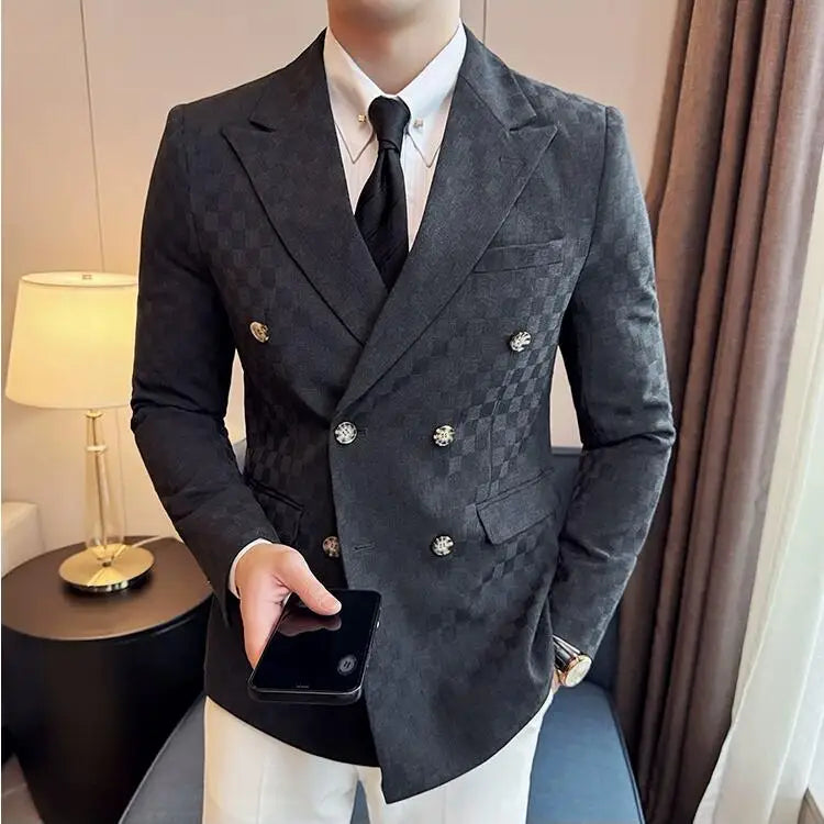 checked blazer men, double-breasted blazer, Maximus blazer, English style blazer, checkered menswear