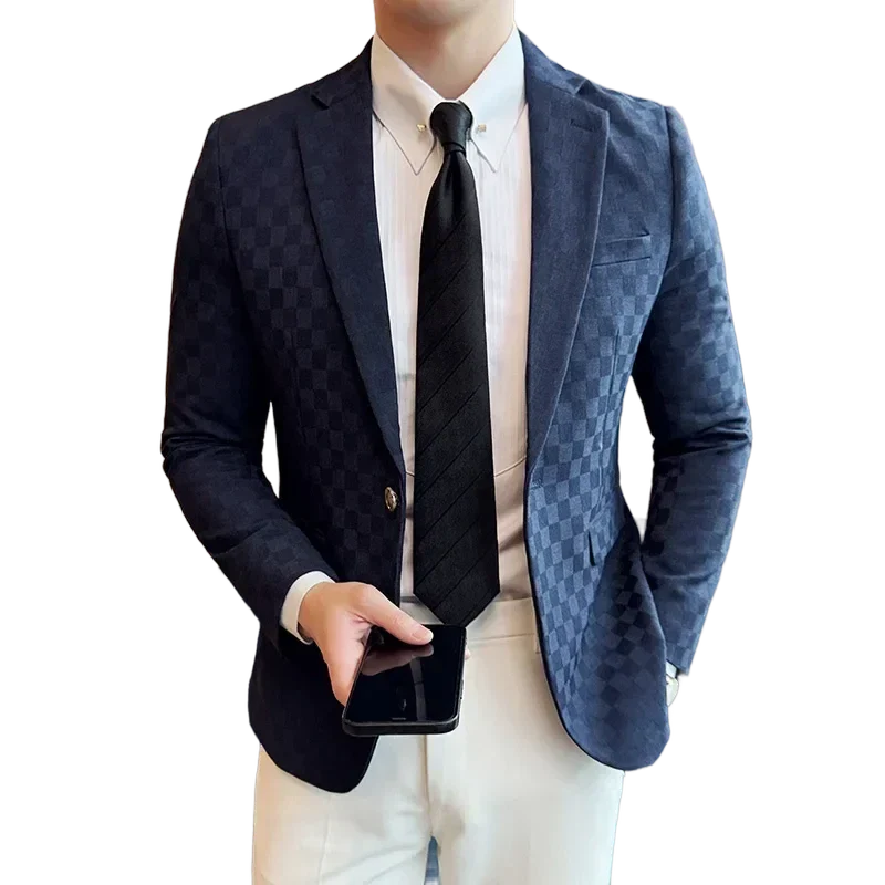 men's checkered blazer, check pattern blazer, Maximus men's blazer, smart casual blazer, one-button blazer