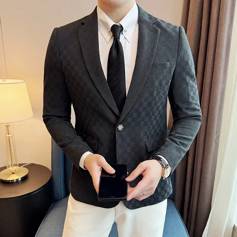 men's checkered blazer, check pattern blazer, Maximus men's blazer, smart casual blazer, one-button blazer