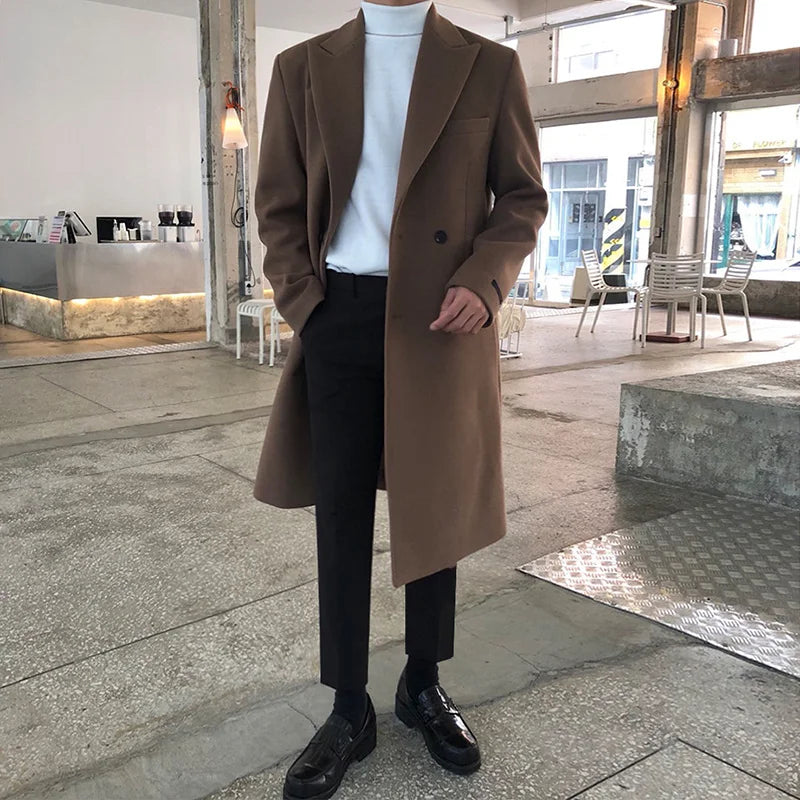 Double breasted men’s overcoat, long men’s coat, smart casual men’s coat, winter overcoat men, elegant men’s outerwear