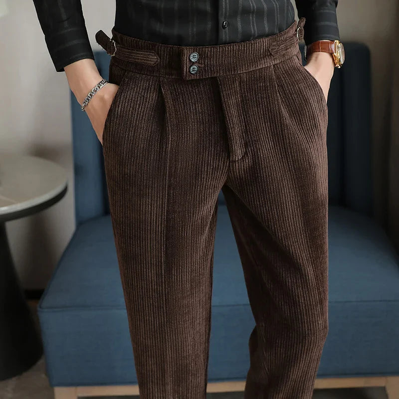men’s ribbed tailored trousers, ribbed dress pants for men, men’s tailored pants, smart casual men’s trousers, modern tailored trousers
