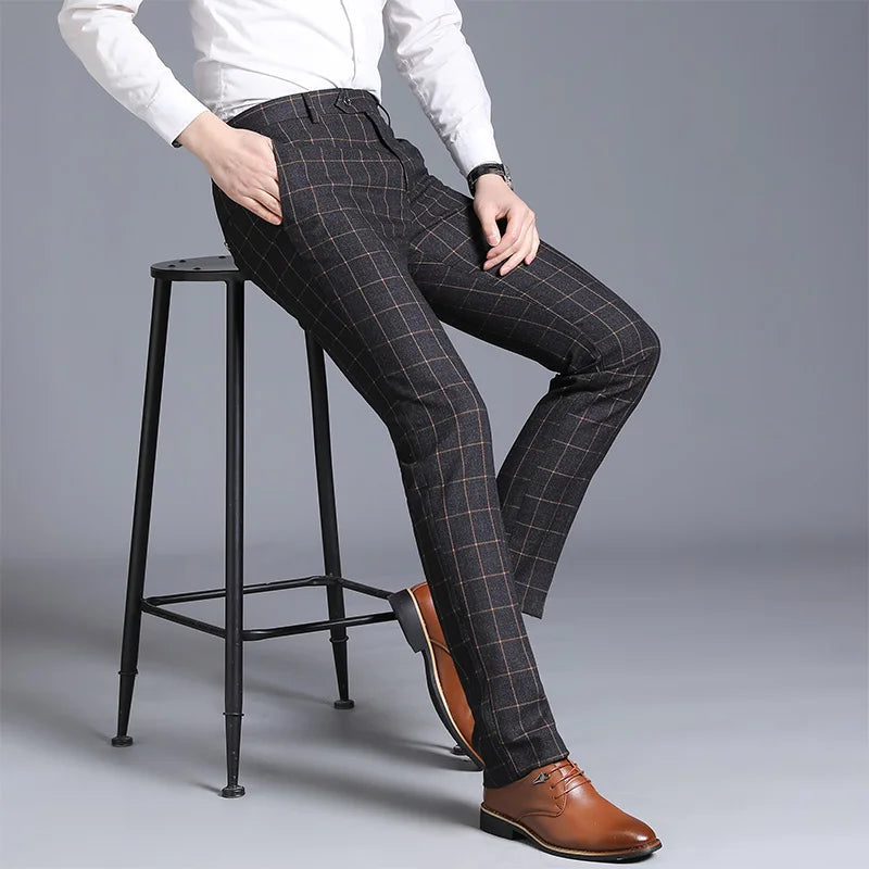 men’s plaid dress trousers, tailored men’s trousers, formal men’s pants, plaid formal trousers, men’s suit trousers