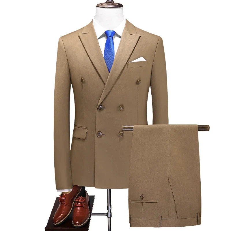 double breasted two piece suit, elegant men’s suit, smart casual men’s suit, classic men’s suit, modern two piece suit