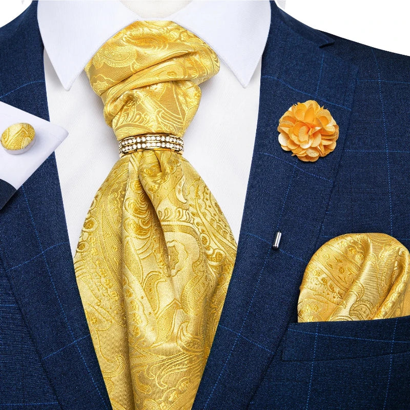 Tie Set, Tie, silk ascot set, patterned ascot tie, men’s wedding accessories, men’s formal accessories, men’s ascot tie, Maximus ascot tie, luxury ascot tie, ascot tie set, Ascot Tie