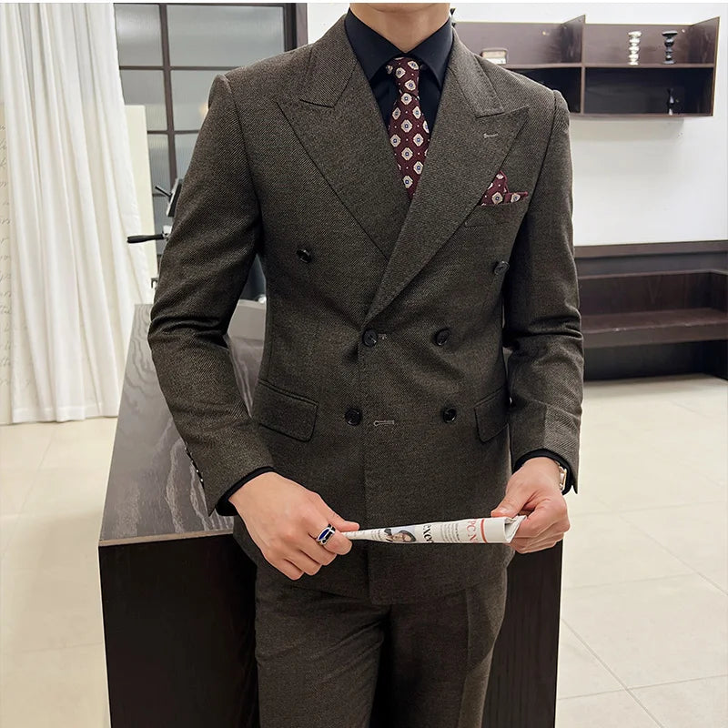 luxury slim fit suit, double breasted two piece suit, elegant men’s suit, formal slim fit suit, modern men’s suit