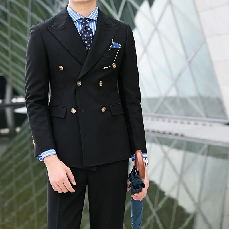 english double-breasted suit, british style men’s suit, slim fit formal suit, elegant men’s outfit, Maximus men’s fashion