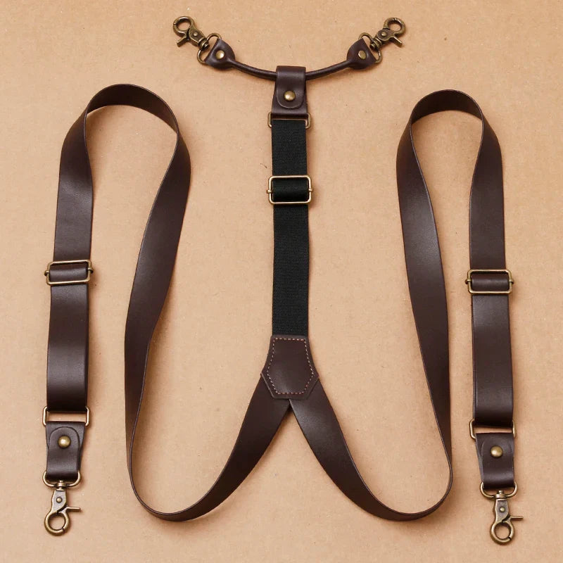 Suspenders, retro men’s suspenders, men’s vintage suspenders, men’s suspenders, men’s fashion suspenders, leather suspenders for men, coffee brown suspenders