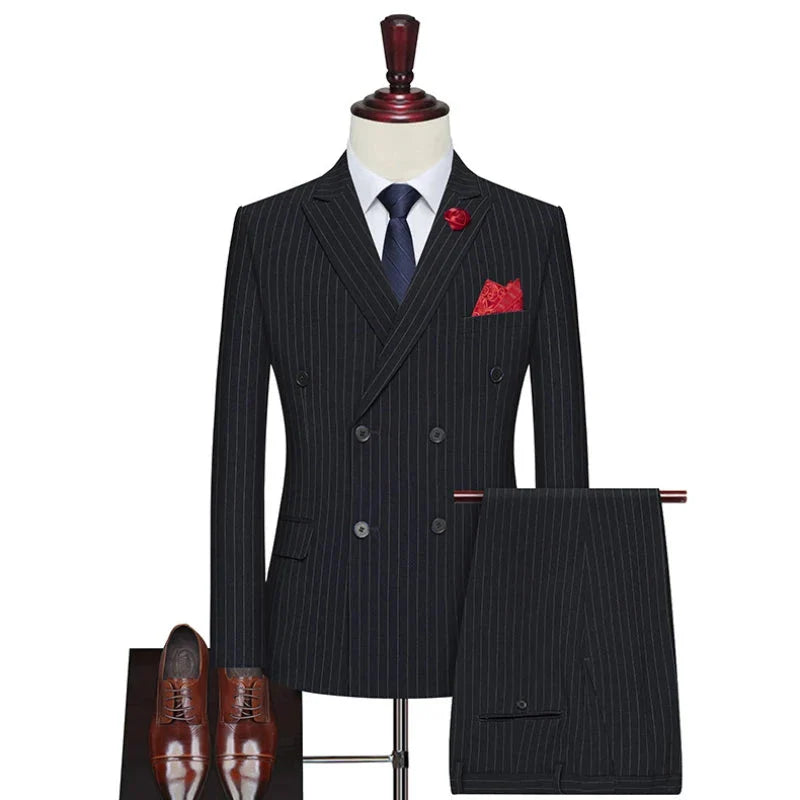 suit, Plus Size Suit, Pinstripe Suit, Men’s Pinstripe Suit, Men's Plus Size Suit, Men's Plus Size Double-Breasted Pinstripe Suit, Men's Double-Breasted Pinstripe Suit, double-breasted suit, Double-Breasted Pinstripe Suit