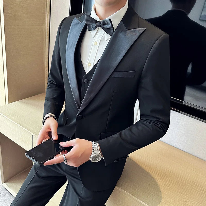 premium men’s tuxedo, slim fit tuxedo, black tuxedo for wedding, elegant formal suit for men, luxury tuxedo set
