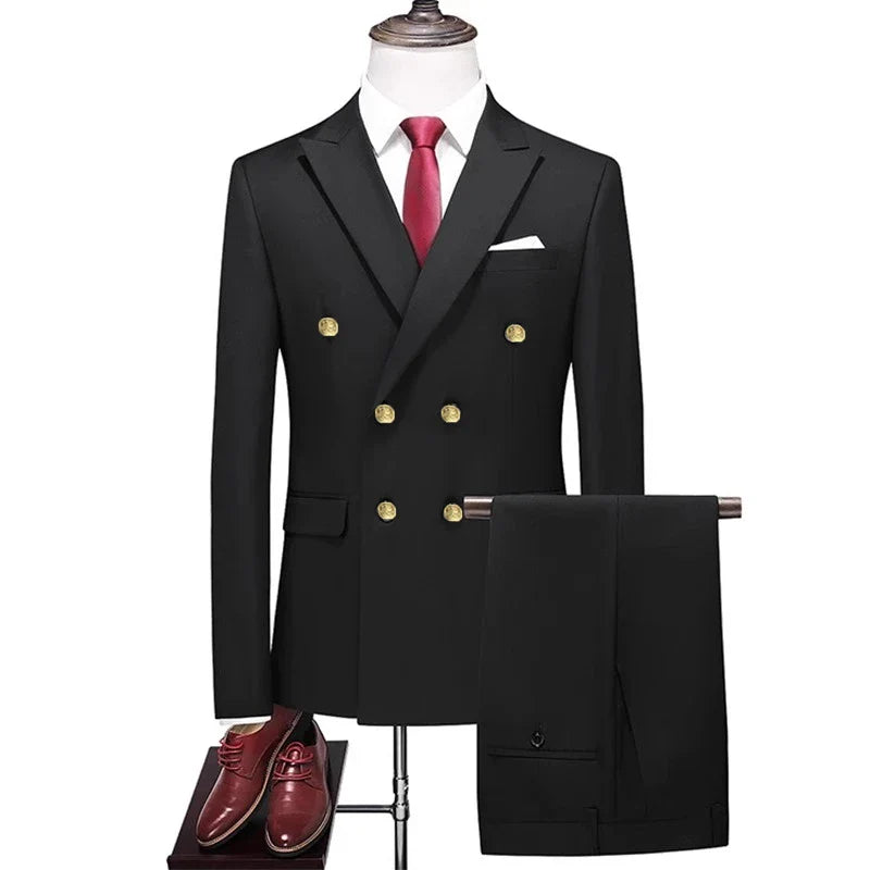 double breasted two piece suit, elegant men’s suit, classic style suit, smart casual men’s suit, formal two piece suit