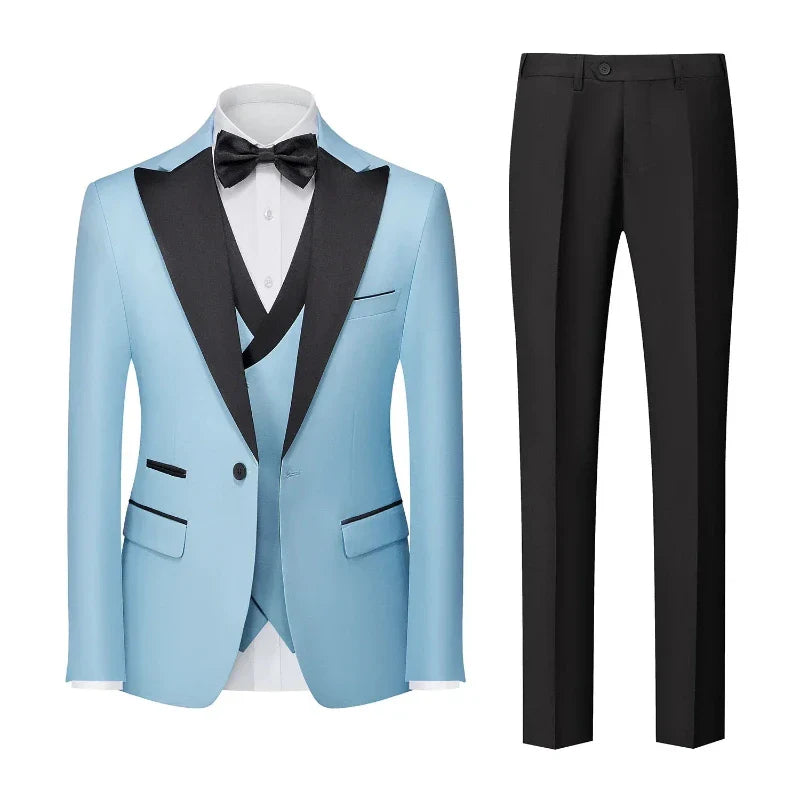  men’s tuxedo, slim fit tuxedo, men’s formal suit, black lapel tuxedo, three piece suit