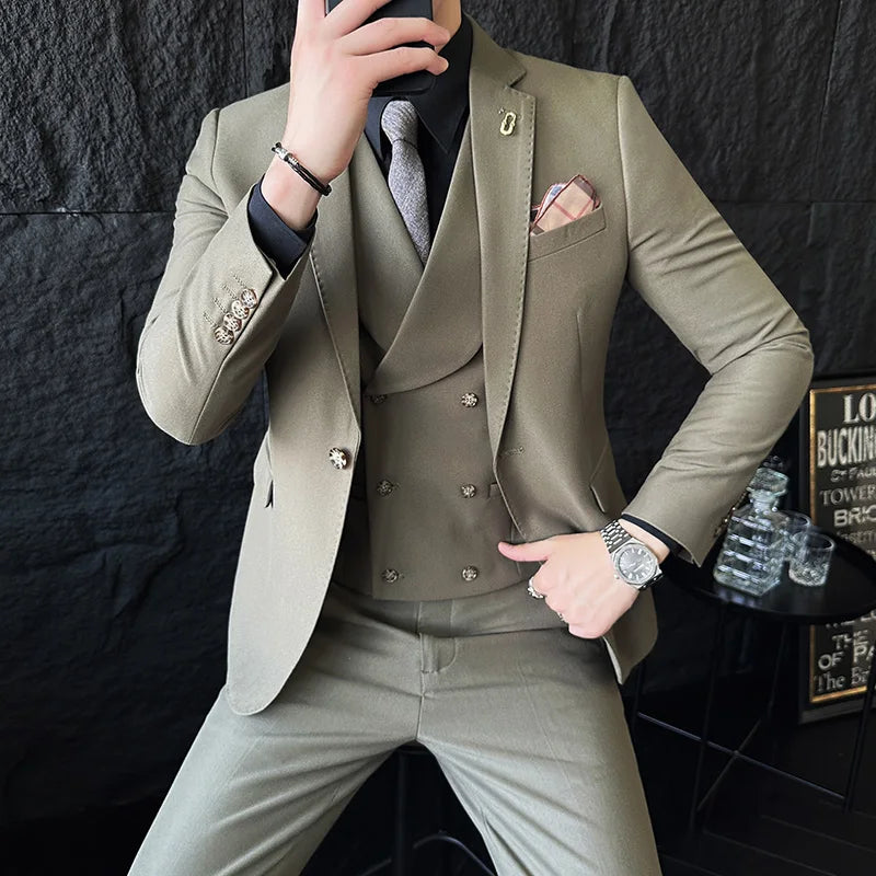 suit, modern men’s suit, men’s suit, men’s slim fit suit, formal men’s suit, executive men’s suit, double-breasted waistcoat suit