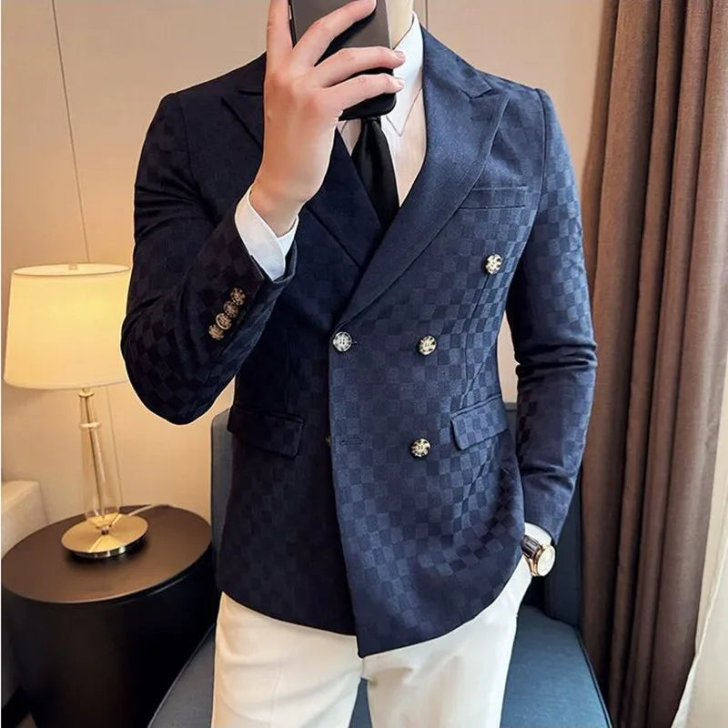checked blazer men, double-breasted blazer, Maximus blazer, English style blazer, checkered menswear
