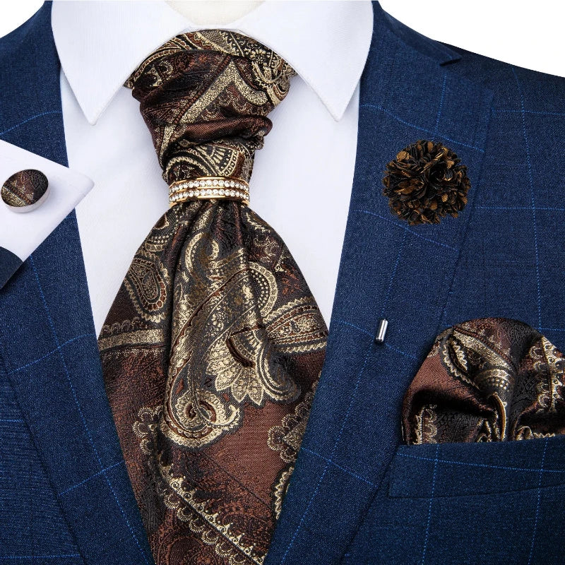 Tie Set, Tie, silk ascot set, patterned ascot tie, men’s wedding accessories, men’s formal accessories, men’s ascot tie, Maximus ascot tie, luxury ascot tie, ascot tie set, Ascot Tie