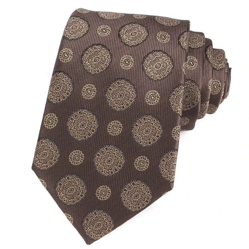 Tie, premium polyester tie, Patterned Tie, Maximus tie, formal floral tie, floral patterned tie for men, elegant men’s necktie, brown floral tie, Brown Floral Patterned Tie