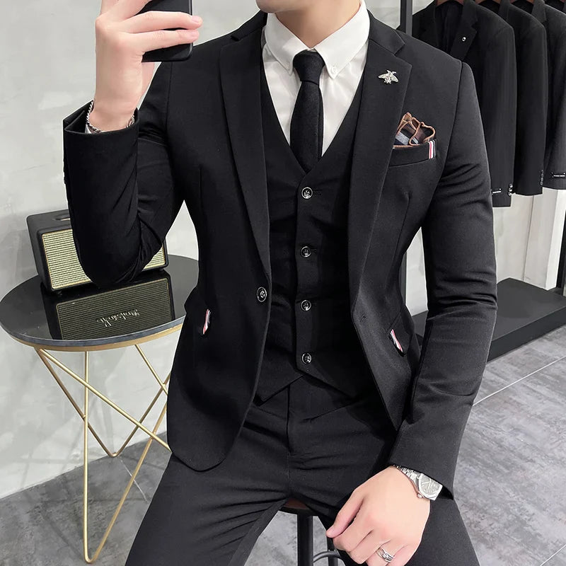 three-piece suit, suit, solid men’s suit, modern men’s suit, men’s suit, men’s slim fit suit, formal men’s suit