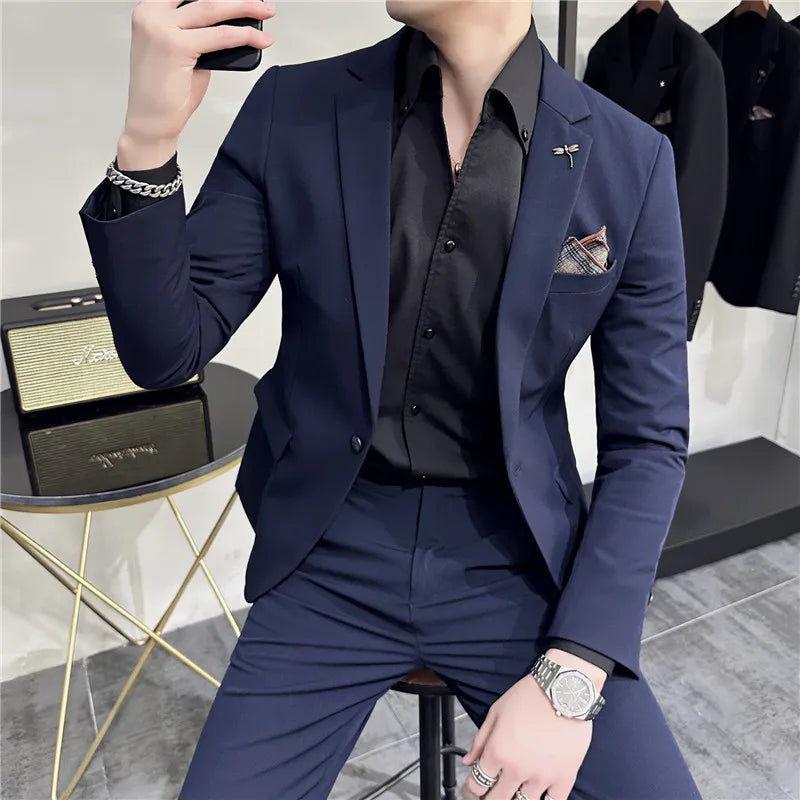 plain two piece suit, slim fit men’s suit, elegant formal suit, classic men’s suit, modern men’s suit