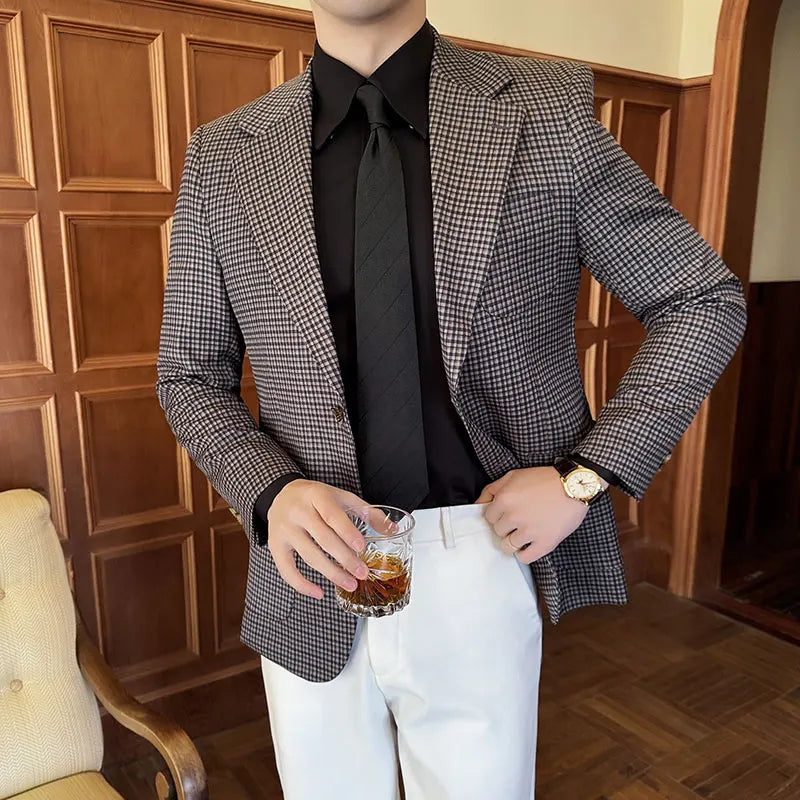 english plaid blazer, slim fit blazer, british style blazer, luxury men blazer, formal casual blazer
