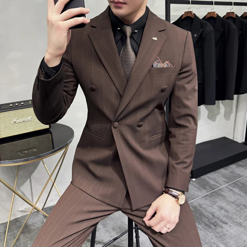 suit, striped suit, men’s suit, Men’s Striped Suit, Men's Striped Suit, Men's Double-Breasted Suit, Men's Double-Breasted Striped Suit, Men's Classic Striped Suit, Men's Classic Double-Breasted Striped Suit, double-breasted suit, Classic Striped Suit