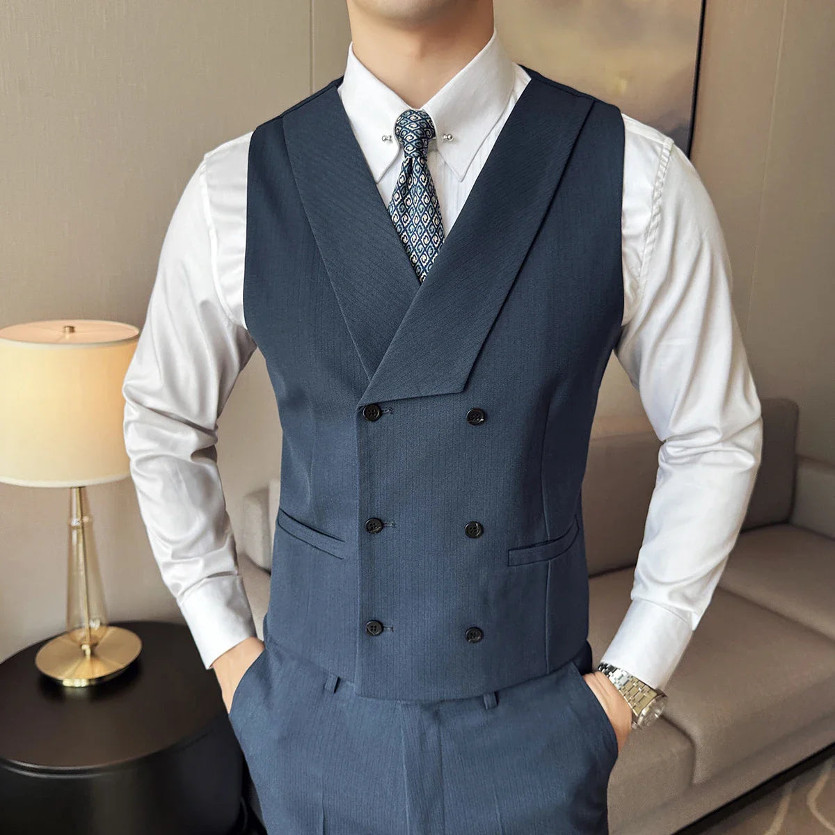 men’s double-breasted waistcoat set, men’s dress set waistcoat and trousers, royal men’s suit set, slim fit men’s formal set, men’s formal outfit set