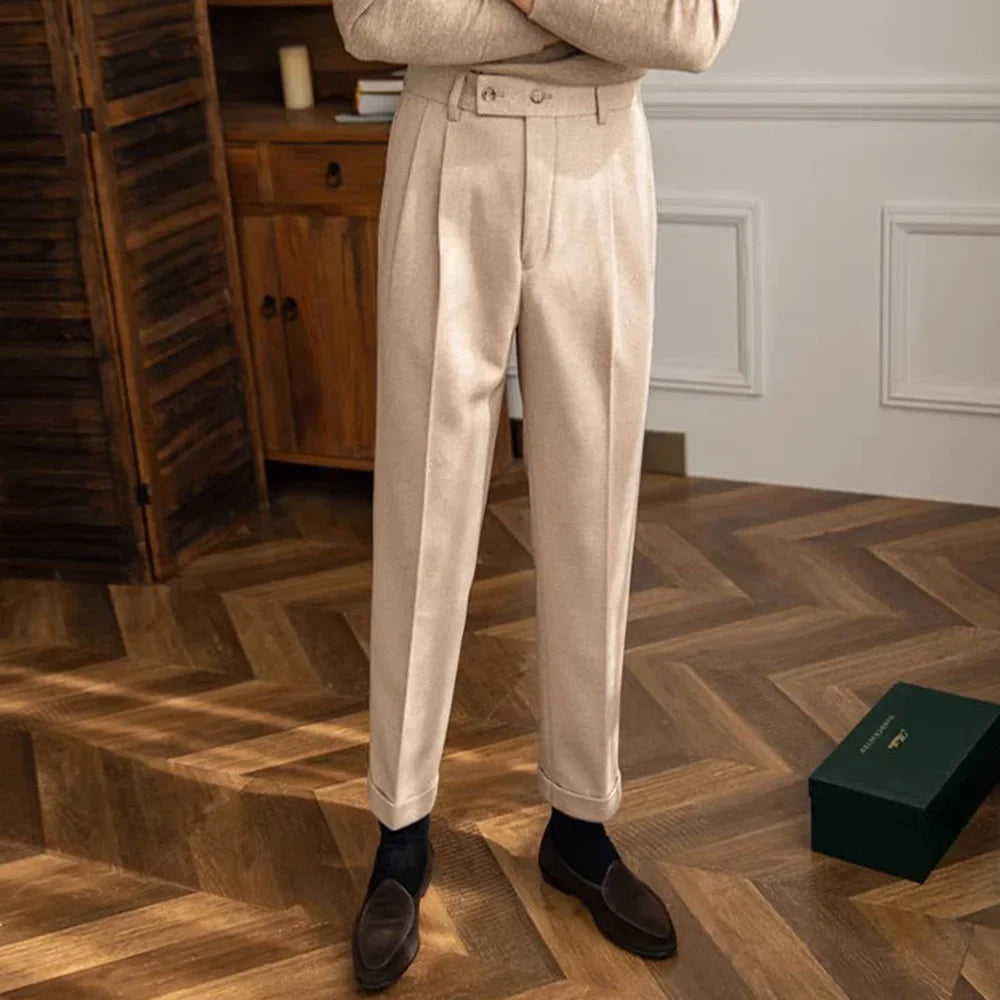 men’s English style trousers, tailored trousers men, slim fit dress pants, smart casual men’s trousers, classic tailored pants