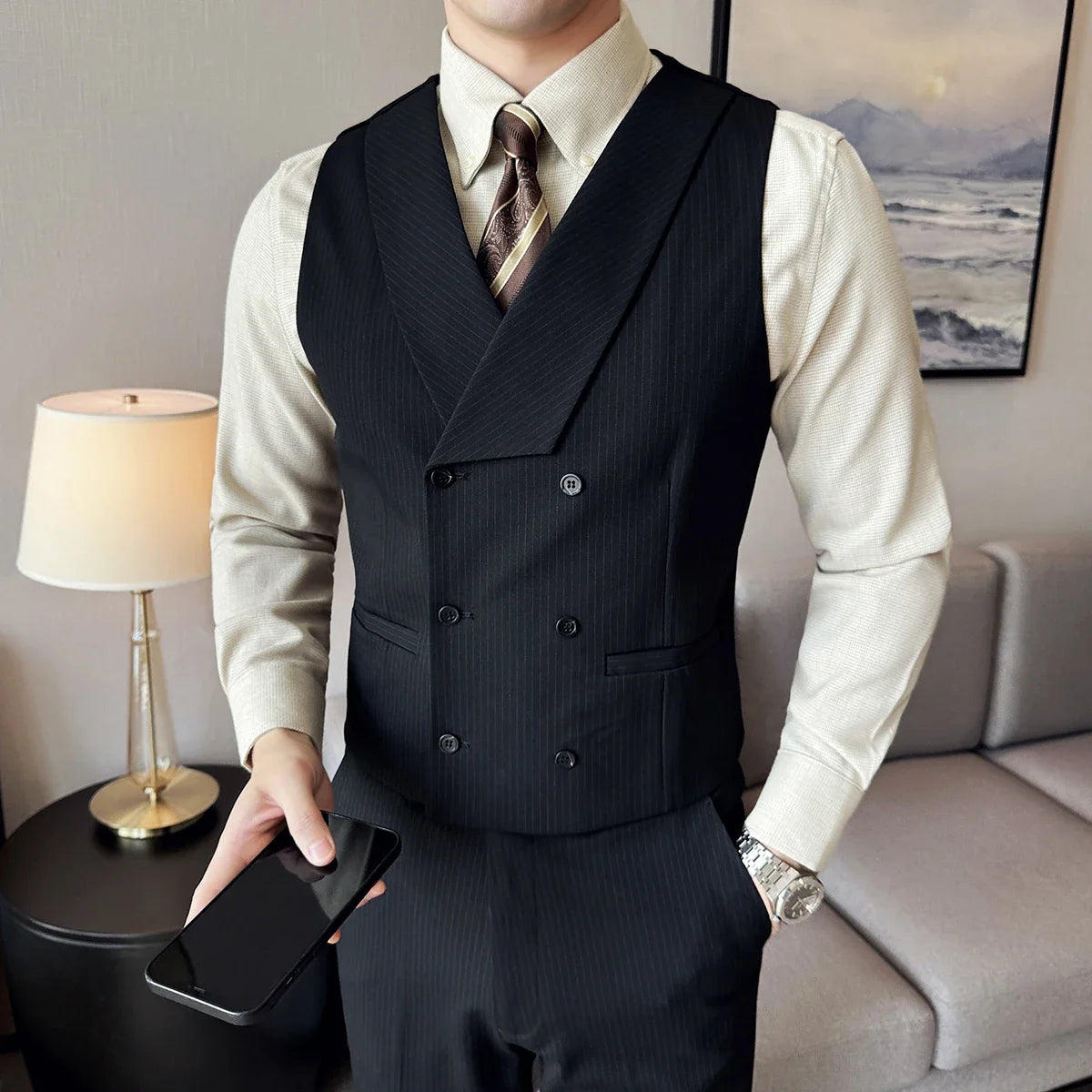 men’s double-breasted waistcoat set, men’s dress set waistcoat and trousers, royal men’s suit set, slim fit men’s formal set, men’s formal outfit set
