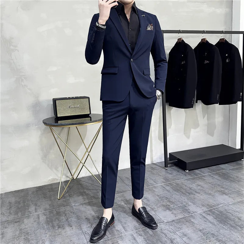 plain two piece suit, slim fit men’s suit, elegant formal suit, classic men’s suit, modern men’s suit